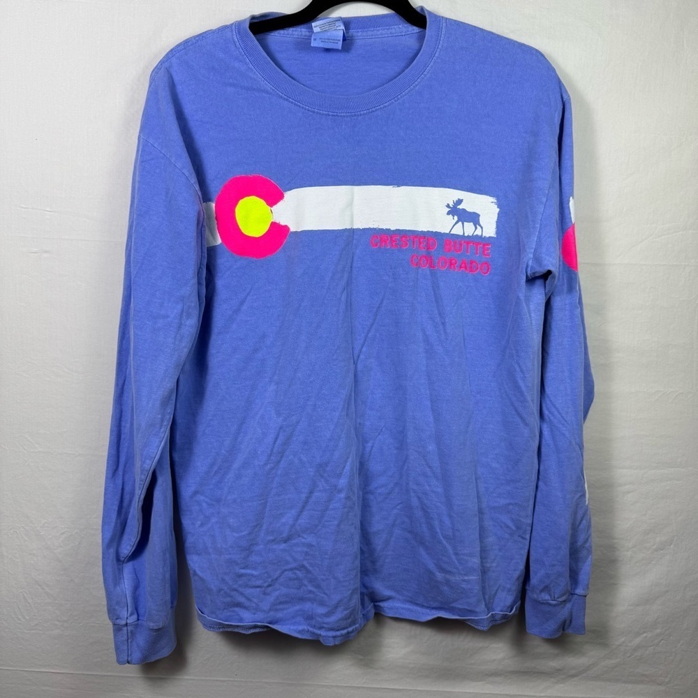 Gildan Blue Long Sleeve Tee with Colorado Flag Womens Size M